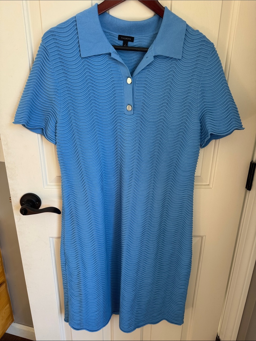 Talbots Sky Blue Wave-Textured Polo Dress